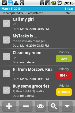 Главное окно MyTasks