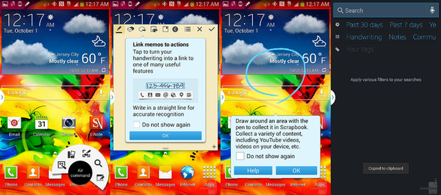 Контекстные команды, Scrapbook, S Finder, Action Memo на Galaxy Note 3