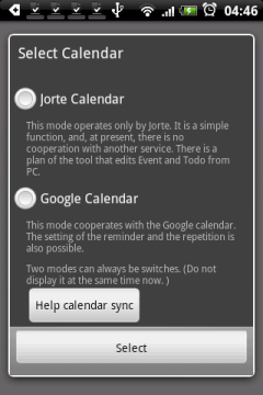 Выбирая между Jorte Calndar и Google Calendar вы фактически ограничиваете выход программы в онлайн (если предпочтете первый вариант).