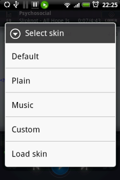 Вместе с выбором скина, изменится внешний вид проигрывателя. От скина зависит не только дизайн, но и наличие некоторых кнопок на экране.